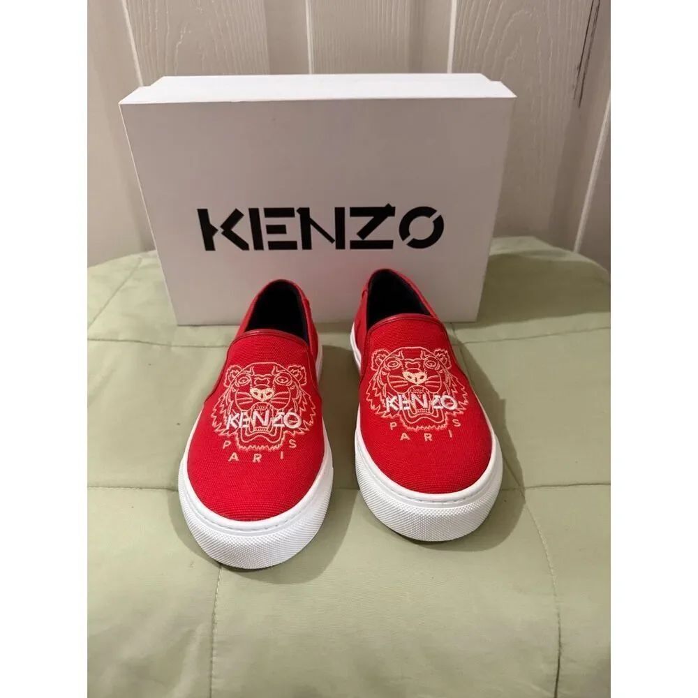 Kenzo K-Skate Tiger Embroidered Red White Women Slip On Sz 36 US5